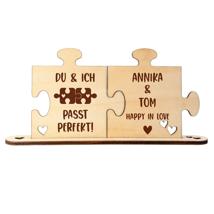 Holz - Puzzleteile Du und Ich - passt perfekt - personalisiert