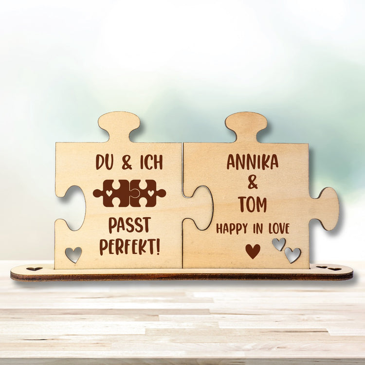 Holz - Puzzleteile Du und Ich - passt perfekt - personalisiert
