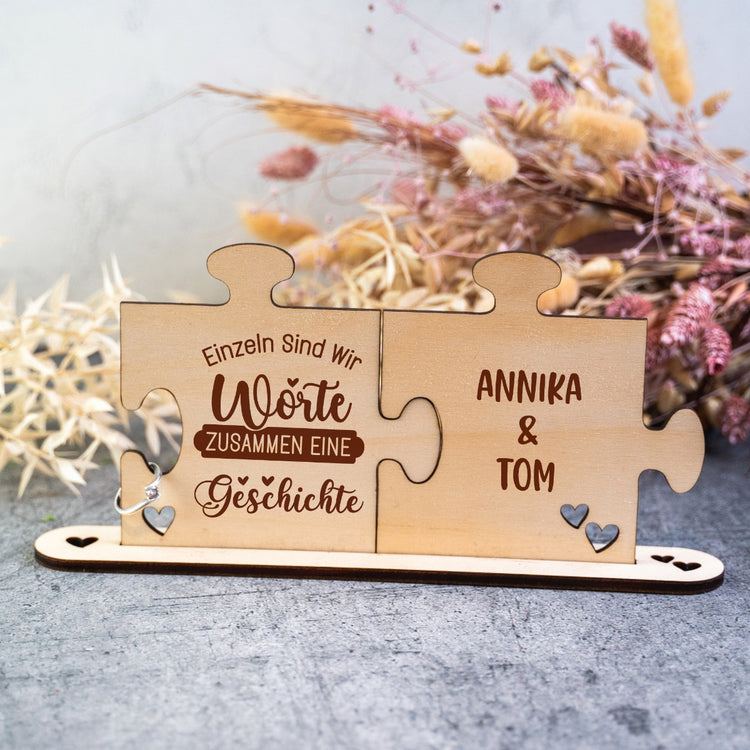 Holz - Puzzleteile Einzeln Worte - zusammmen eine Geschichte - personalisiert