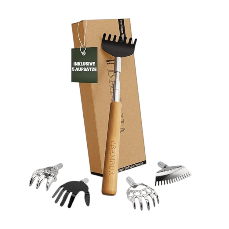 Rückenkratzer Ausziehbar - inklusive 5 Aufsätze - Wellness-Geschenk