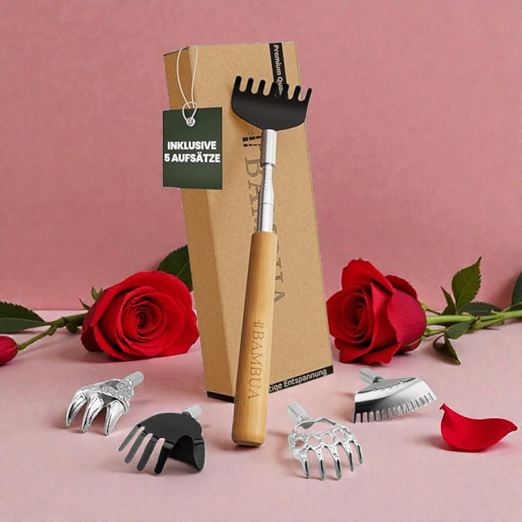 Rückenkratzer Ausziehbar - inklusive 5 Aufsätze - Wellness-Geschenk
