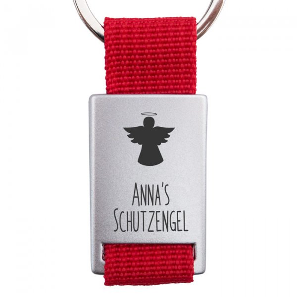 Schlüsselanhänger mit klassischem Schutzengel und Name rot