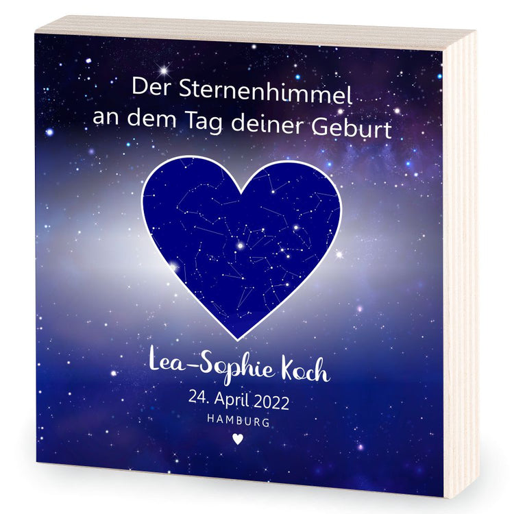Personalisiertes Holzbild Sternenhimmel Geburt