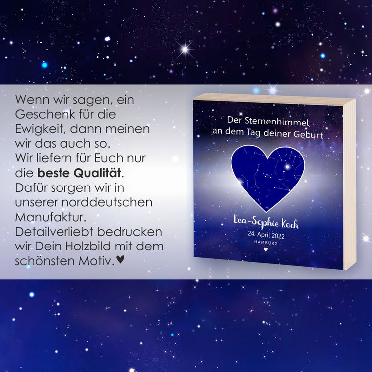 Personalisiertes Holzbild Sternenhimmel Geburt