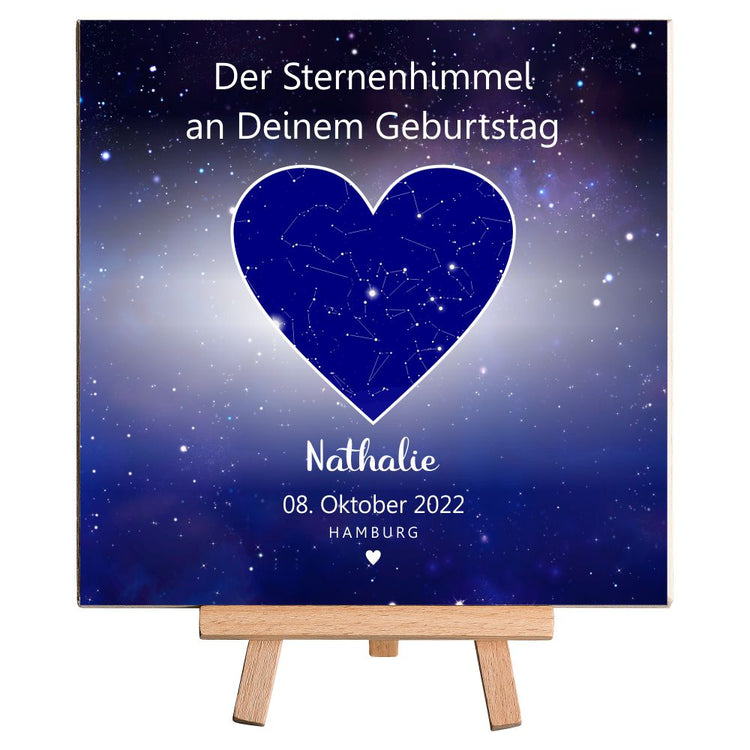 Personalisiertes Holzbild Sternenhimmel Geburtstag
