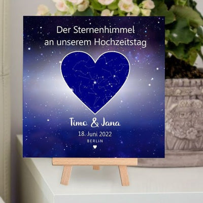 Personalisiertes Holzbild Sternenhimmel Hochzeit