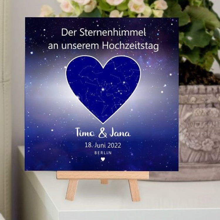 Personalisiertes Holzbild Sternenhimmel Hochzeit