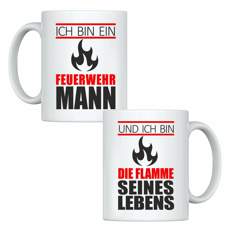 Tassen-Set Ich bin ein Feuerwehrmann & Und ich bin die Flamme seines Lebens