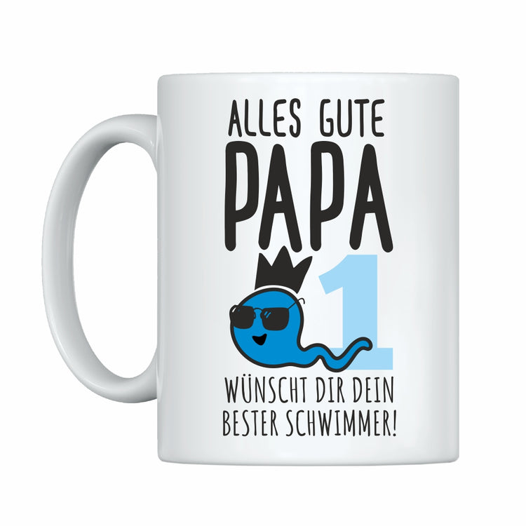 Weiße Tasse Alles Gute, Papa, wünscht Dir Dein bester Schwimmer