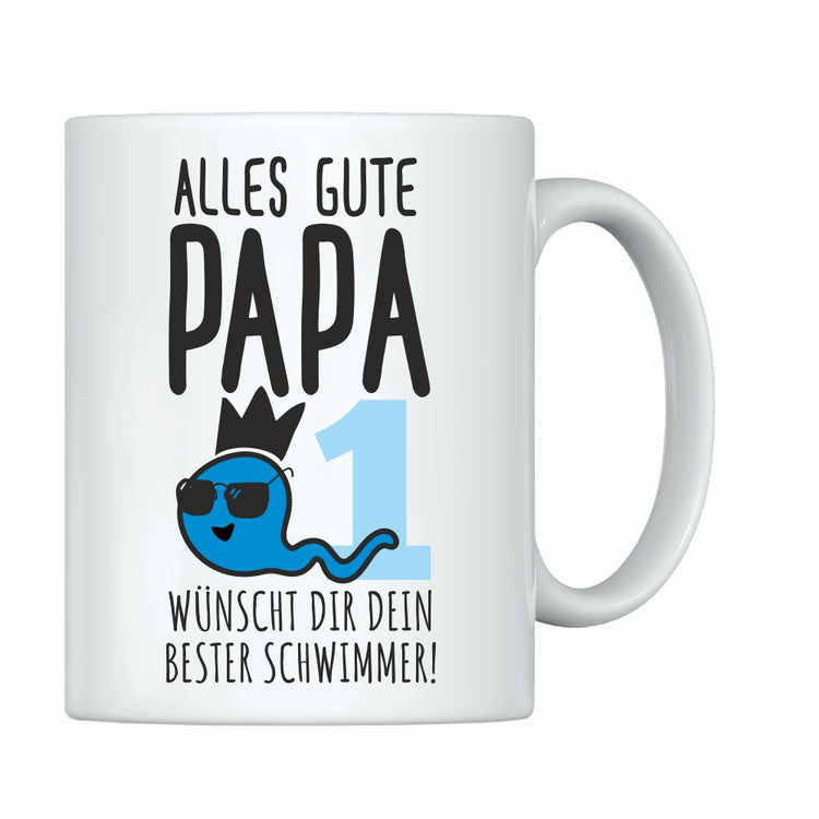 Weiße Tasse Alles Gute, Papa, wünscht Dir Dein bester Schwimmer