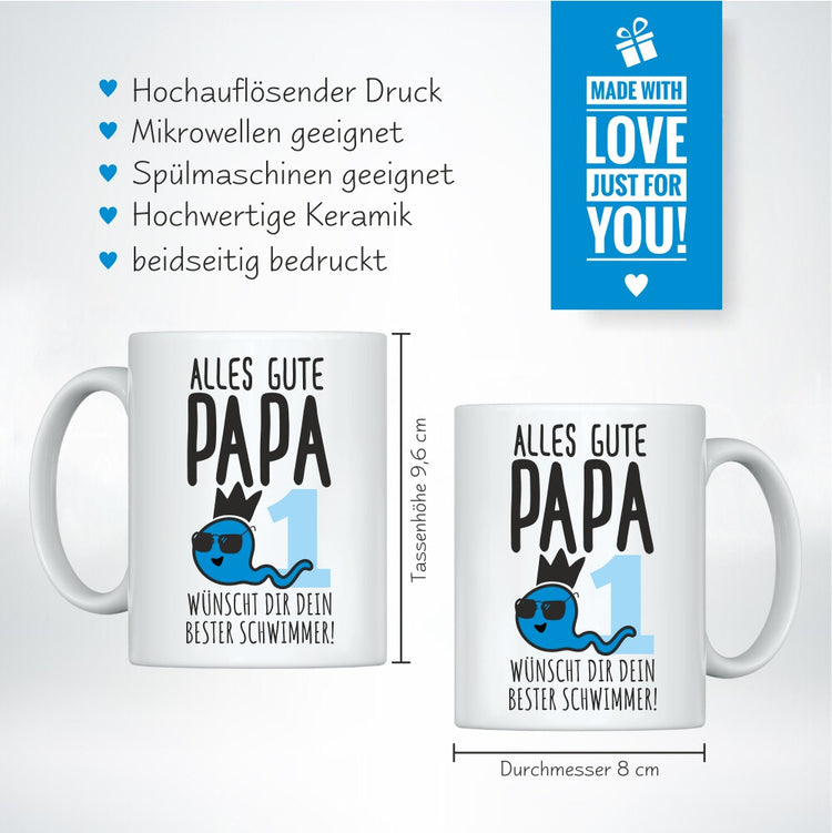 Weiße Tasse Alles Gute, Papa, wünscht Dir Dein bester Schwimmer