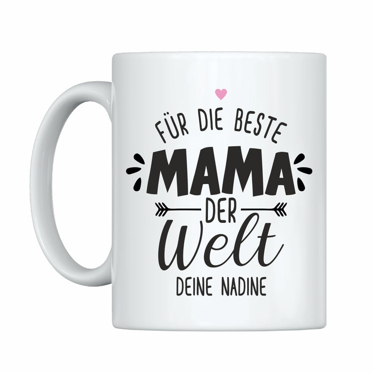 Weiße Tasse Für die beste Mama der Welt - personalisiert