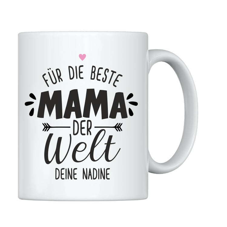 Weiße Tasse Für die beste Mama der Welt - personalisiert