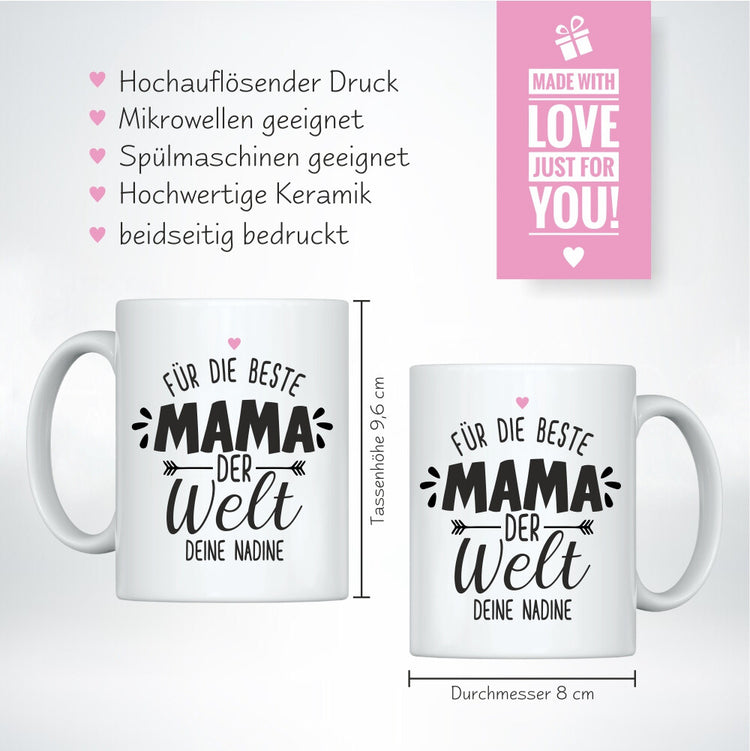 Weiße Tasse Für die beste Mama der Welt - personalisiert