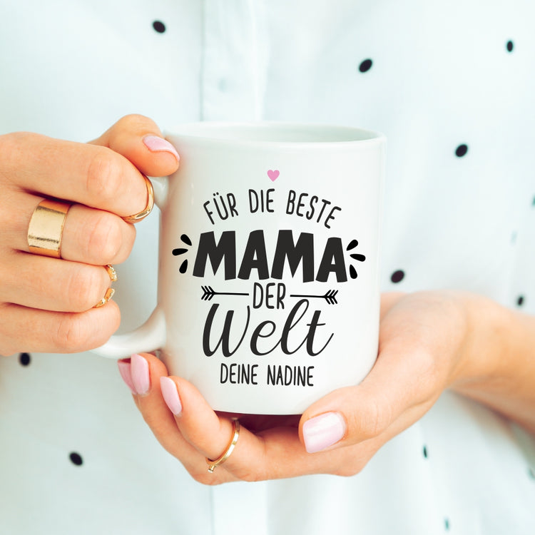 Weiße Tasse Für die beste Mama der Welt - personalisiert
