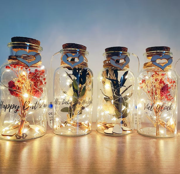 Geldgeschenk zur Hochzeit - Trockenblumen im Glas - mit Wunschtext