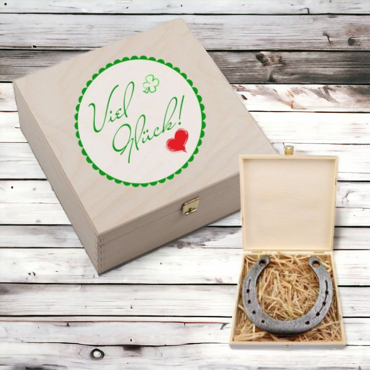 Hufeisen-Box Viel Glück (Kleeblatt + Herz)