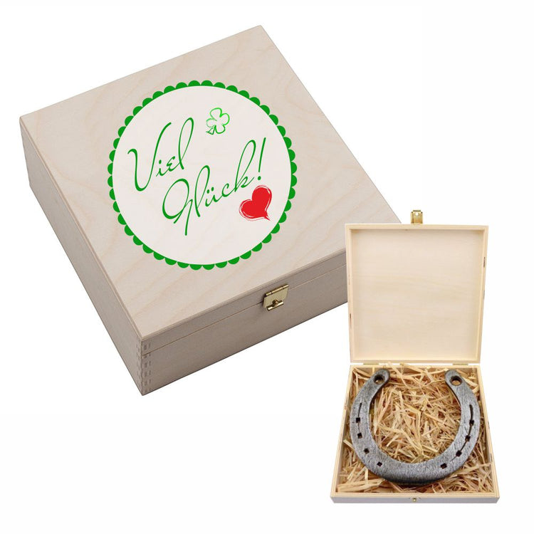 Hufeisen-Box Viel Glück (Kleeblatt + Herz)