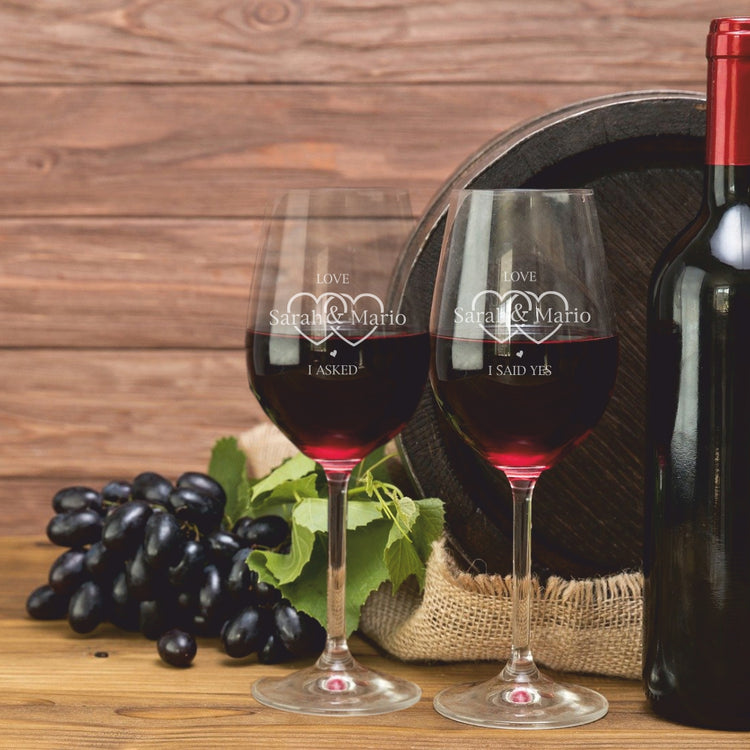 2er Set XXL Leonardo Weingläser I asked & I said Yes personalisiert mit Namen