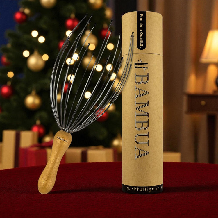 Kopfmassage Spinne mit 24 Fingern - Bambusgriff aus Moso-Bambus - Wellness Geschenk