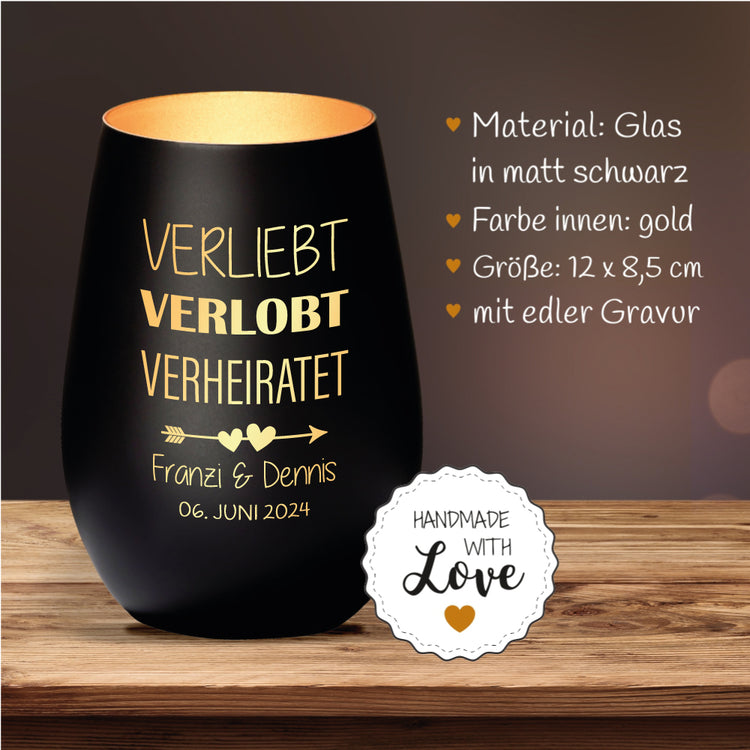 Windlicht Hochzeit verliebt, verlobt...