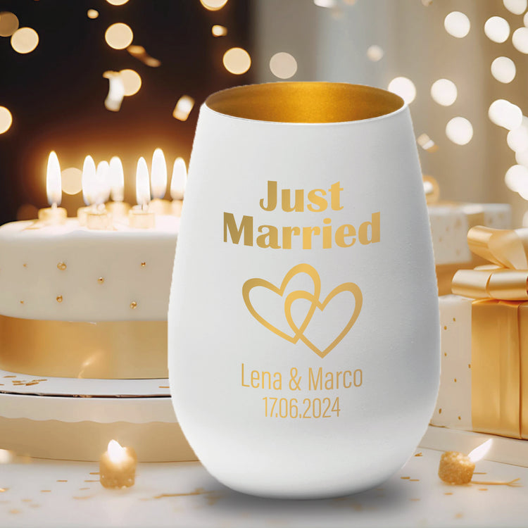 Windlicht Hochzeit Just Married Herzen