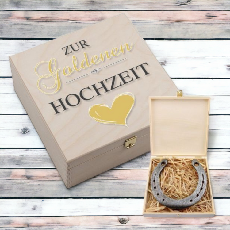 Hufeisen-Box Zur Goldenen Hochzeit (goldenes Herz)